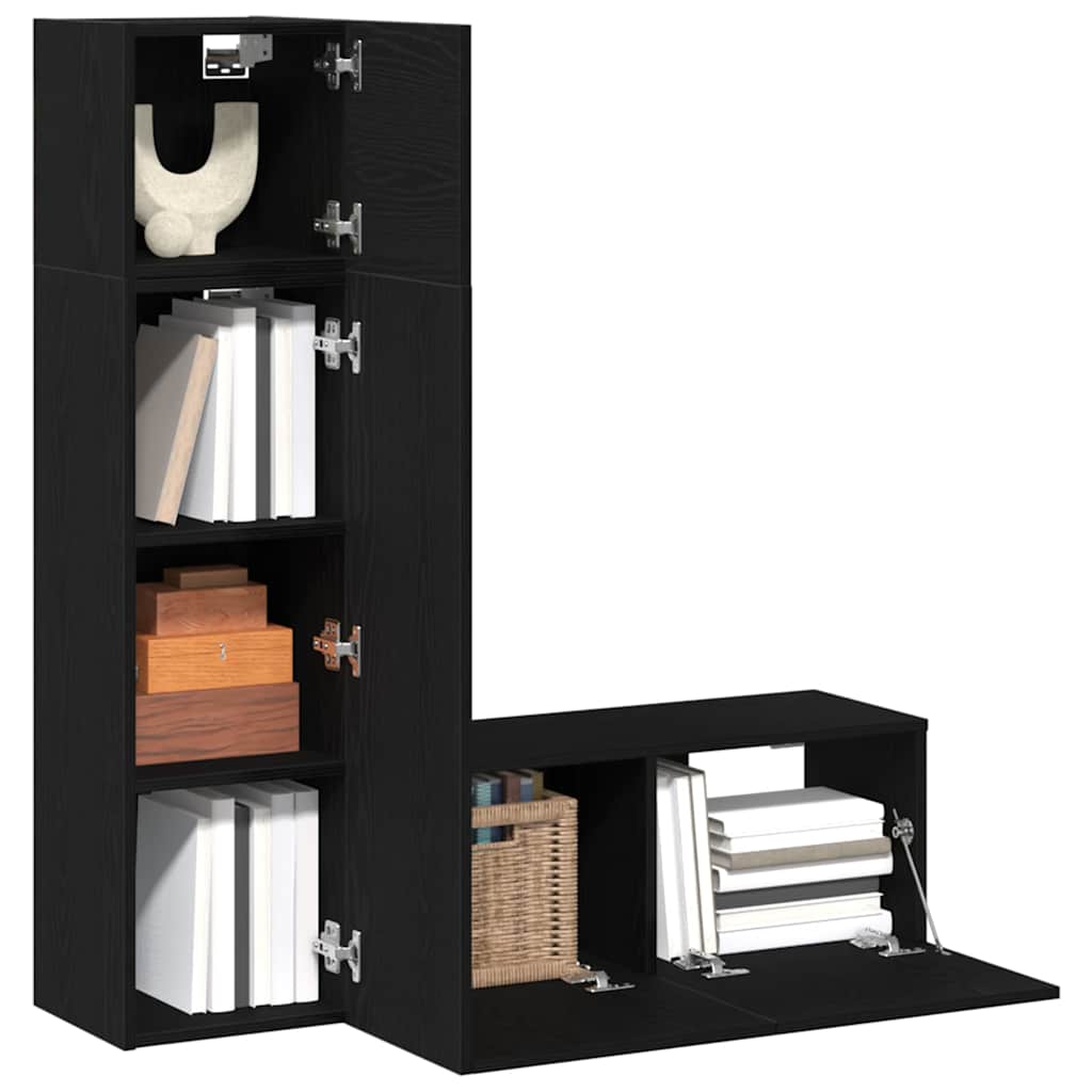 vidaXL Σετ Τηλεοπτικού Κάδρου 3 Τεμαχίων Μαύρο Δρυς Επεξεργασμένο Ξύλο