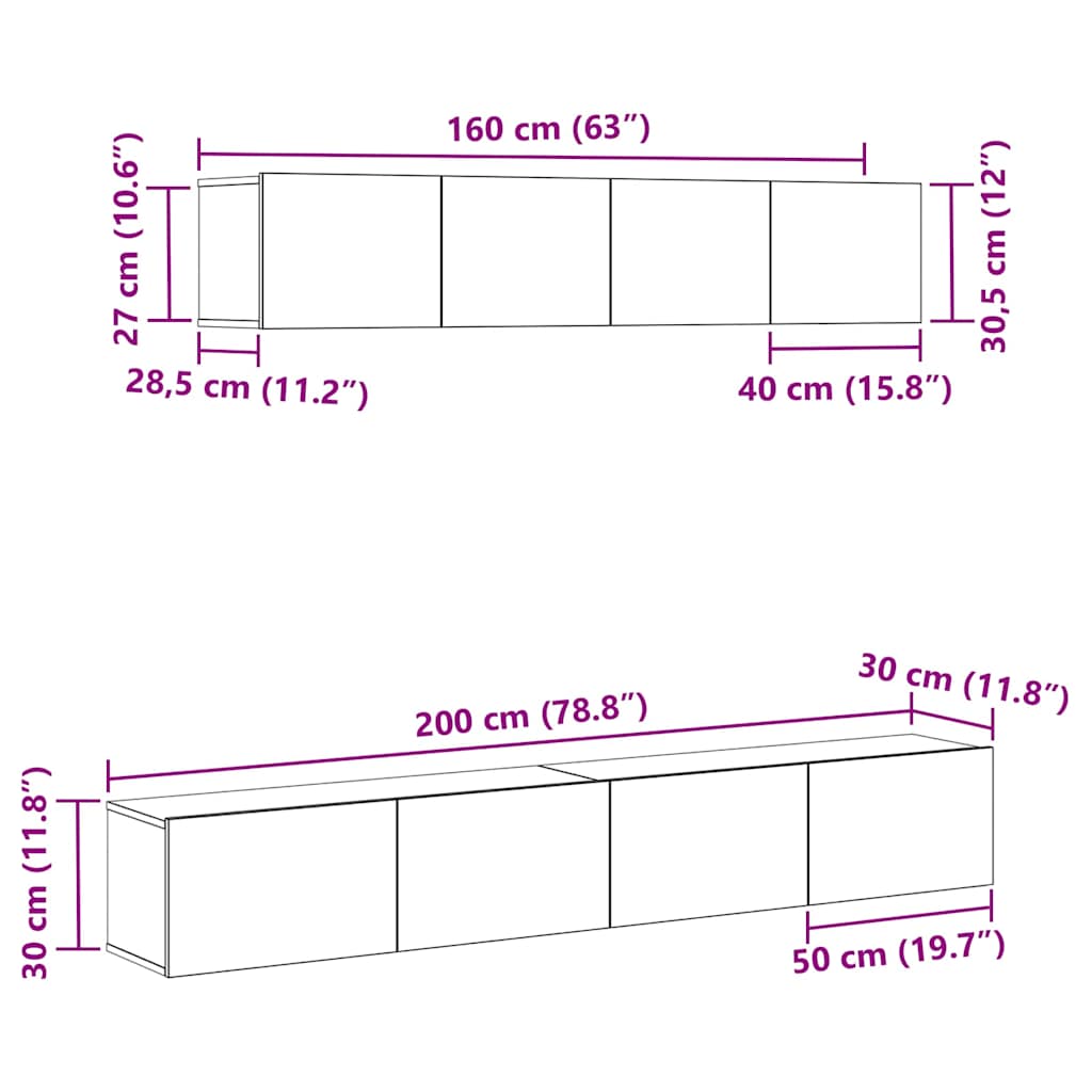 σετ βάθρου τηλεόρασης 4 τεμαχίων vidaXL Μαύρο Επεξεργασμένο Ξύλο