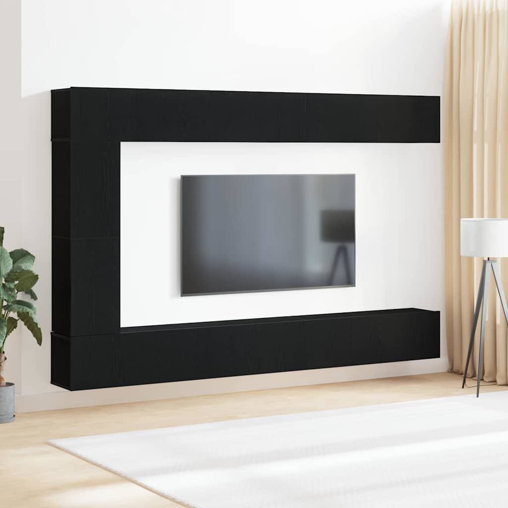 vidaXL Σετ επίπλου τηλεόρασης 9 pcs Μαύρη Οξυά Επεξεργασμένο ξύλο