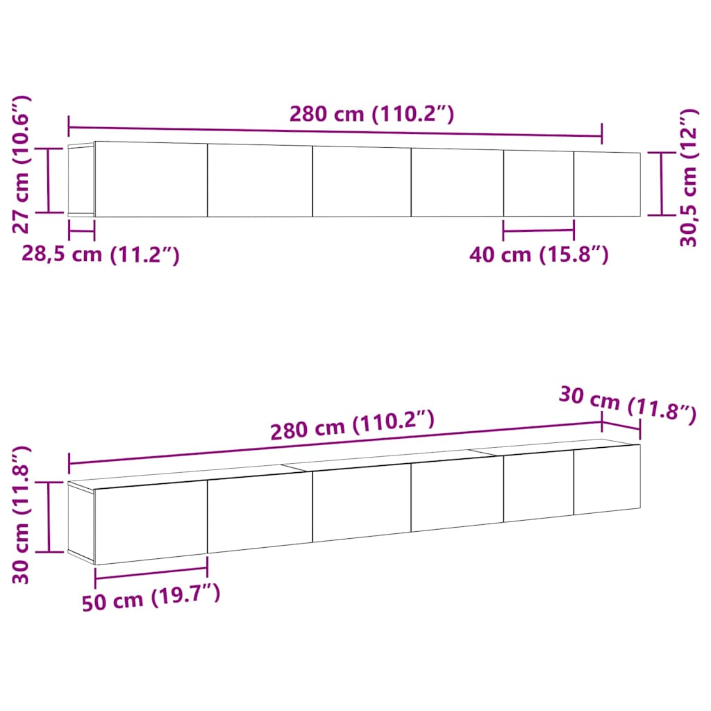 σετ ντουλάπας τηλεόρασης 6 τεμαχίων vidaXL Μαύρο Ξύλο