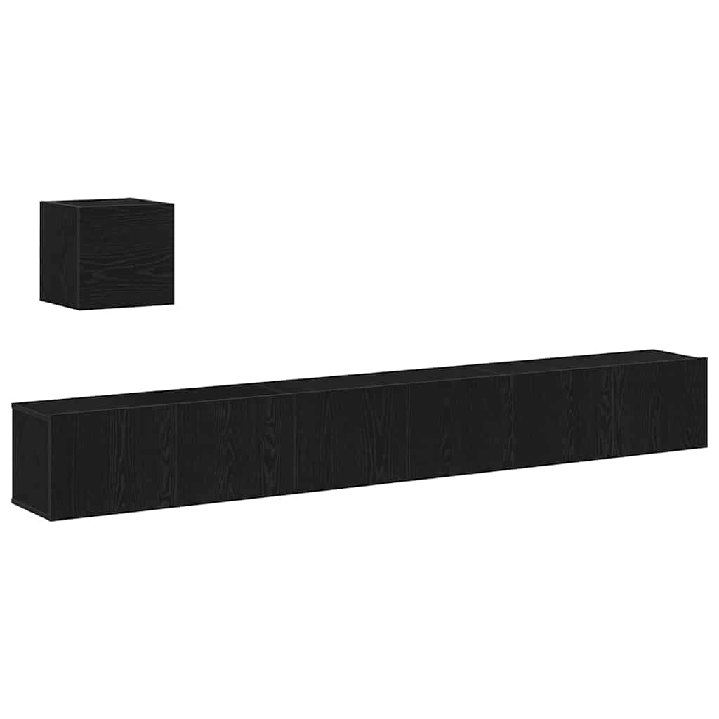 vidaXL 4τεμαχ set έπιπλο τηλεόρασης Μαύρο Δρυς Επεξεργασμένου Ξύλου