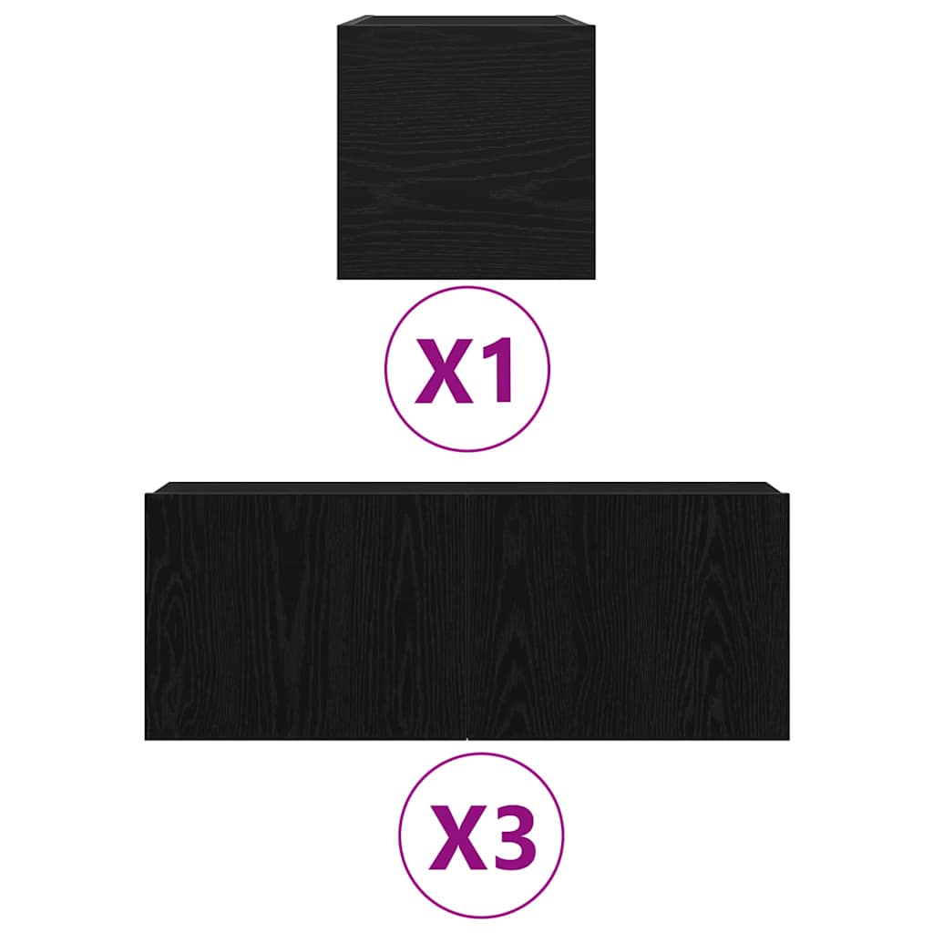 vidaXL 4τεμαχ set έπιπλο τηλεόρασης Μαύρο Δρυς Επεξεργασμένου Ξύλου