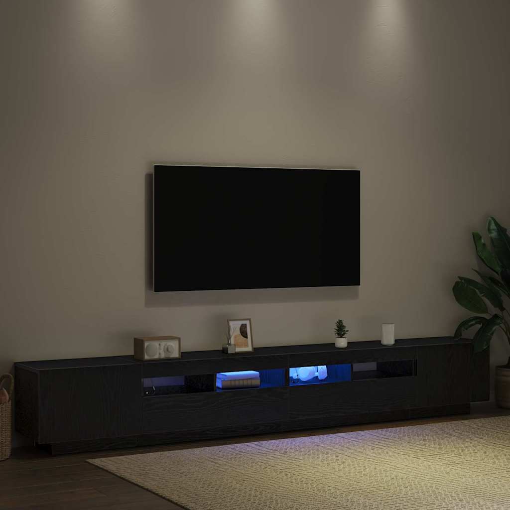 vidaXL Ντουλάπι TV με LED Φώτα Μαύρη Δρυς 260x35x40 εκ Επεξεργασμένο Ξύλο