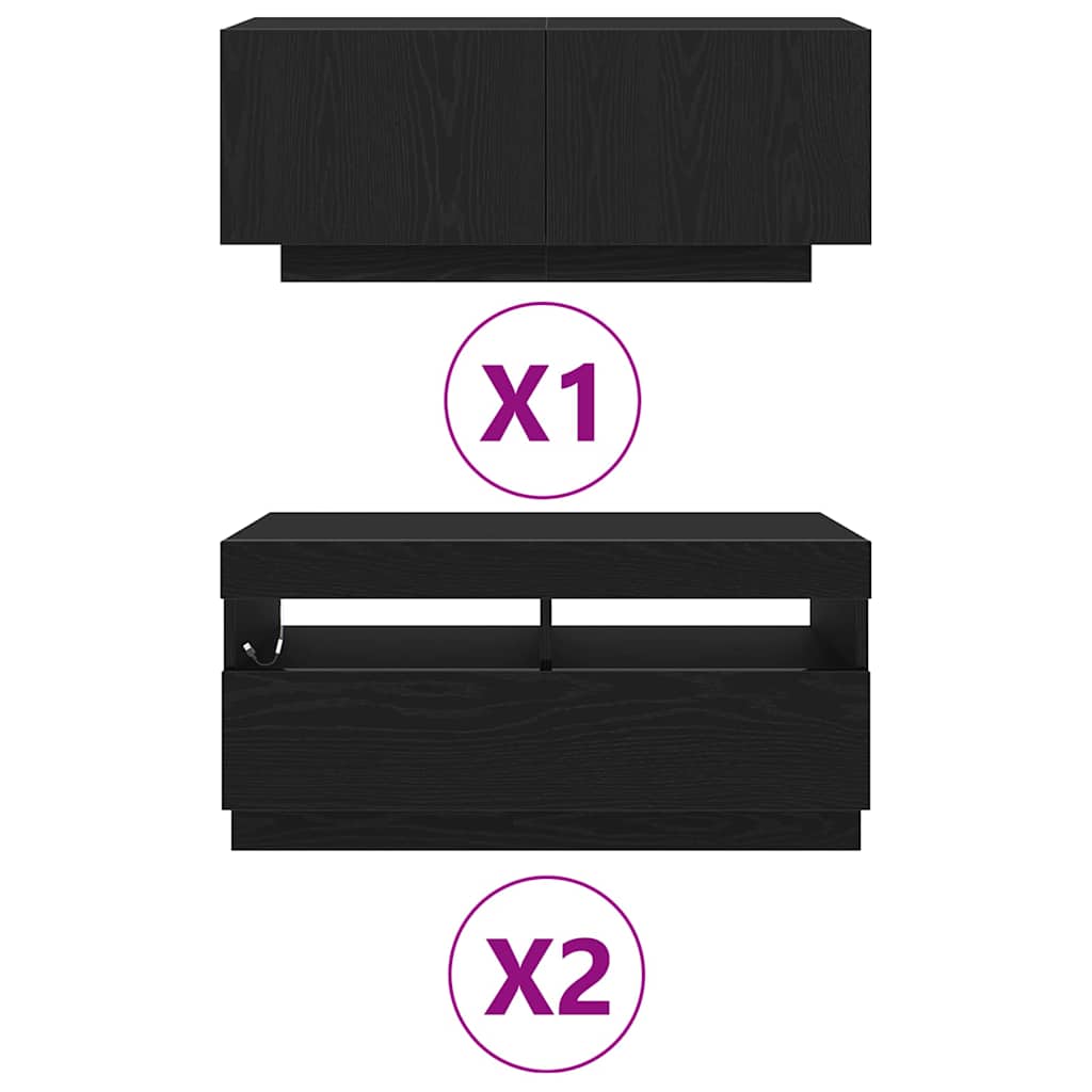 vidaXL Ντουλάπι TV με LED Φώτα Μαύρη Δρυς 260x35x40 εκ Επεξεργασμένο Ξύλο