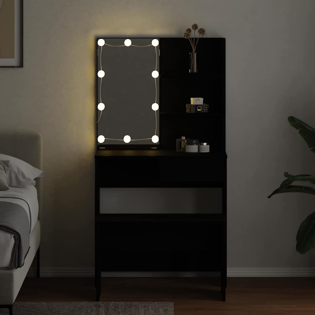 vidaXL Σετ Τραπέζι Μακιγιάζ LED 2 τμχ. Μαύρη Οξυά 74,5 x 40 x 141 cm
