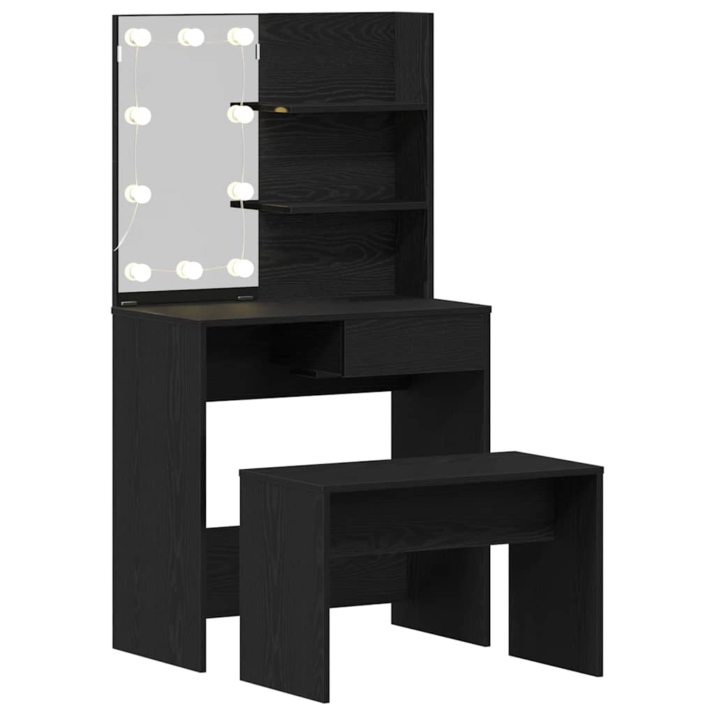 vidaXL Σετ Τραπέζι Μακιγιάζ LED 2 τμχ. Μαύρη Οξυά 74,5 x 40 x 141 cm