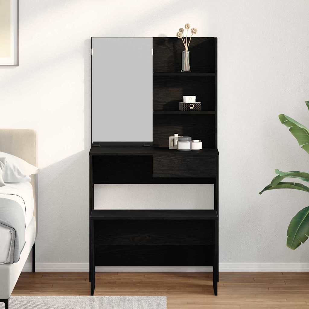 vidaXL Σετ Τραπεζιού Μακιγιάζ 2 τμχ. Μαύρη Οξυά 74,5 x 40 x 141 cm
