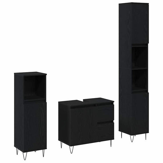 vidaXL Σετ Επίπλων Μπάνιου με πόρτα 3 pcs Μαύρη Οξυά 30 x 30 x 190 εκ