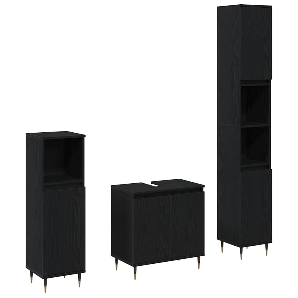 vidaXL Σετ Επίπλων Μπάνιου με πόρτα 3 pcs Μαύρη Οξυά 30 x 30 x 190 εκ