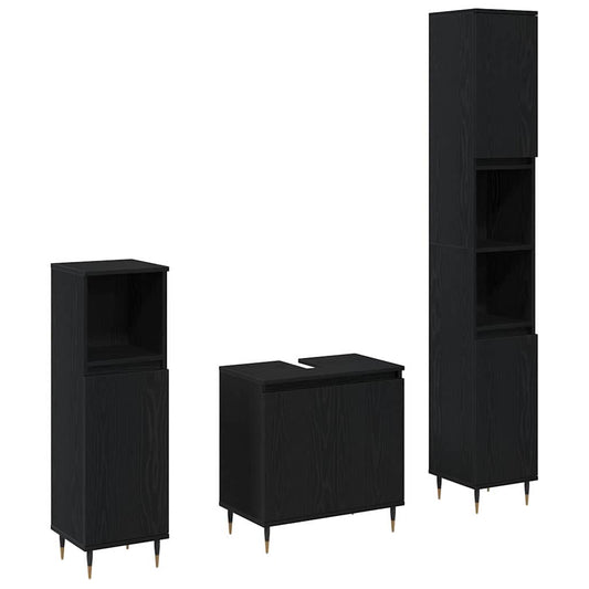 vidaXL Σετ Επίπλων Μπάνιου με πόρτα 3 pcs Μαύρη Οξυά 30 x 30 x 190 εκ