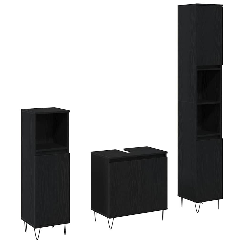vidaXL Σετ Επίπλων Μπάνιου με πόρτα 3 pcs Μαύρη Οξυά 30 x 30 x 190 εκ