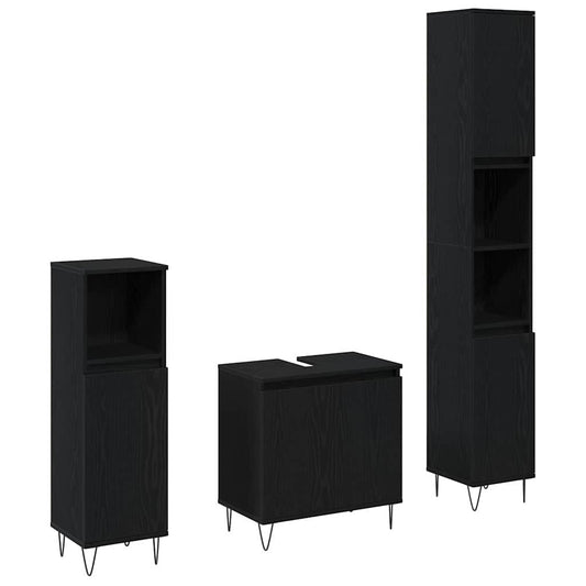 vidaXL Σετ Επίπλων Μπάνιου με πόρτα 3 pcs Μαύρη Οξυά 30 x 30 x 190 εκ