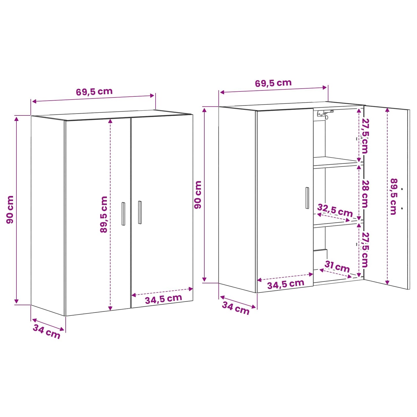 vidaXL Ντουλάπες 2 τεμάχια Μαύρη Δρυς 69,5x34x180 εκ. από Επεξεργασμένο Ξύλο