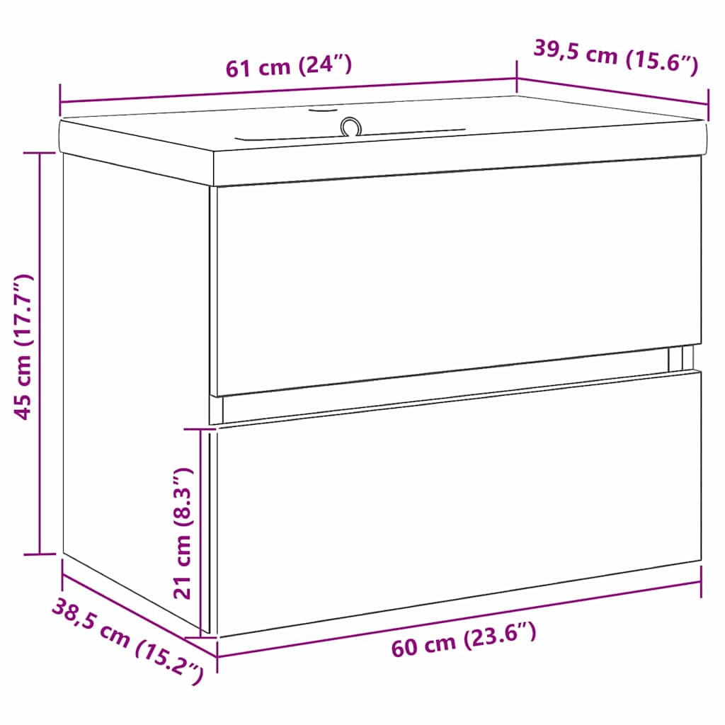 vidaXL Ντουλάπα Νεροχύτη Μαύρη δρυς 60 x 39 x 62 εκ Επεξεργασμένο ξύλο
