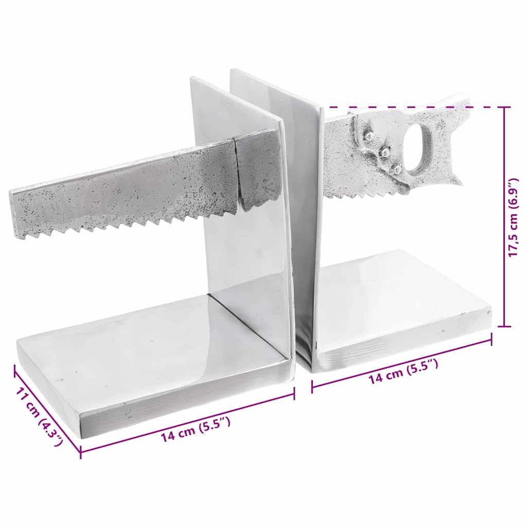 vidaXL Βιβλιοστάτες 2 τεμάχια Ασημί 11x14x17,5 εκ Αλουμίνιο Σαου