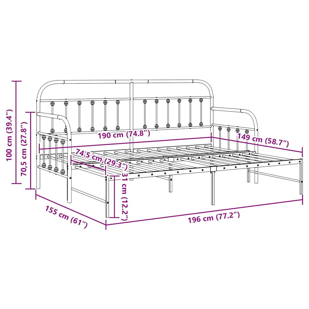 vidaXL Σκελετός κρεβατιού ημέρας Λευκό 75 x 190 cm