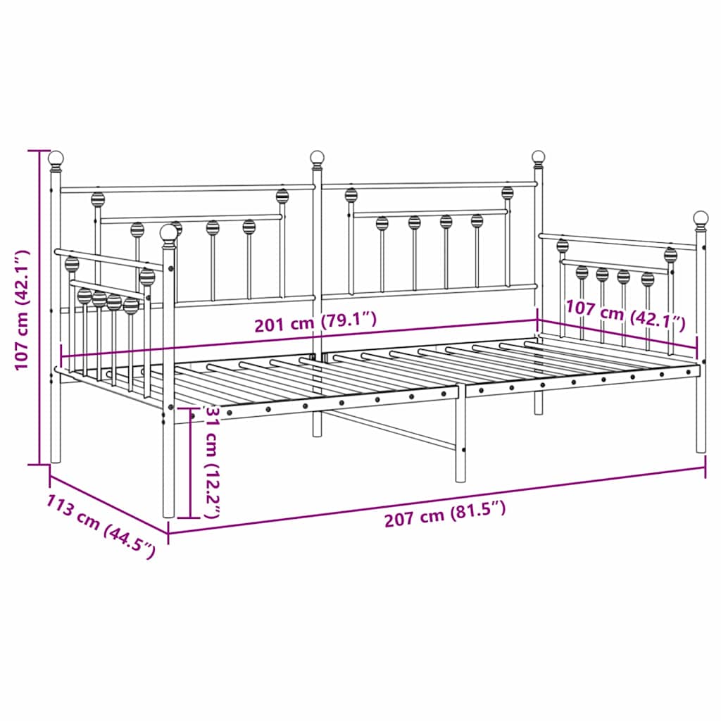vidaXL Σκελετός κρεβατιού ημέρας Μαύρο 107 x 203 cm Ατσάλι