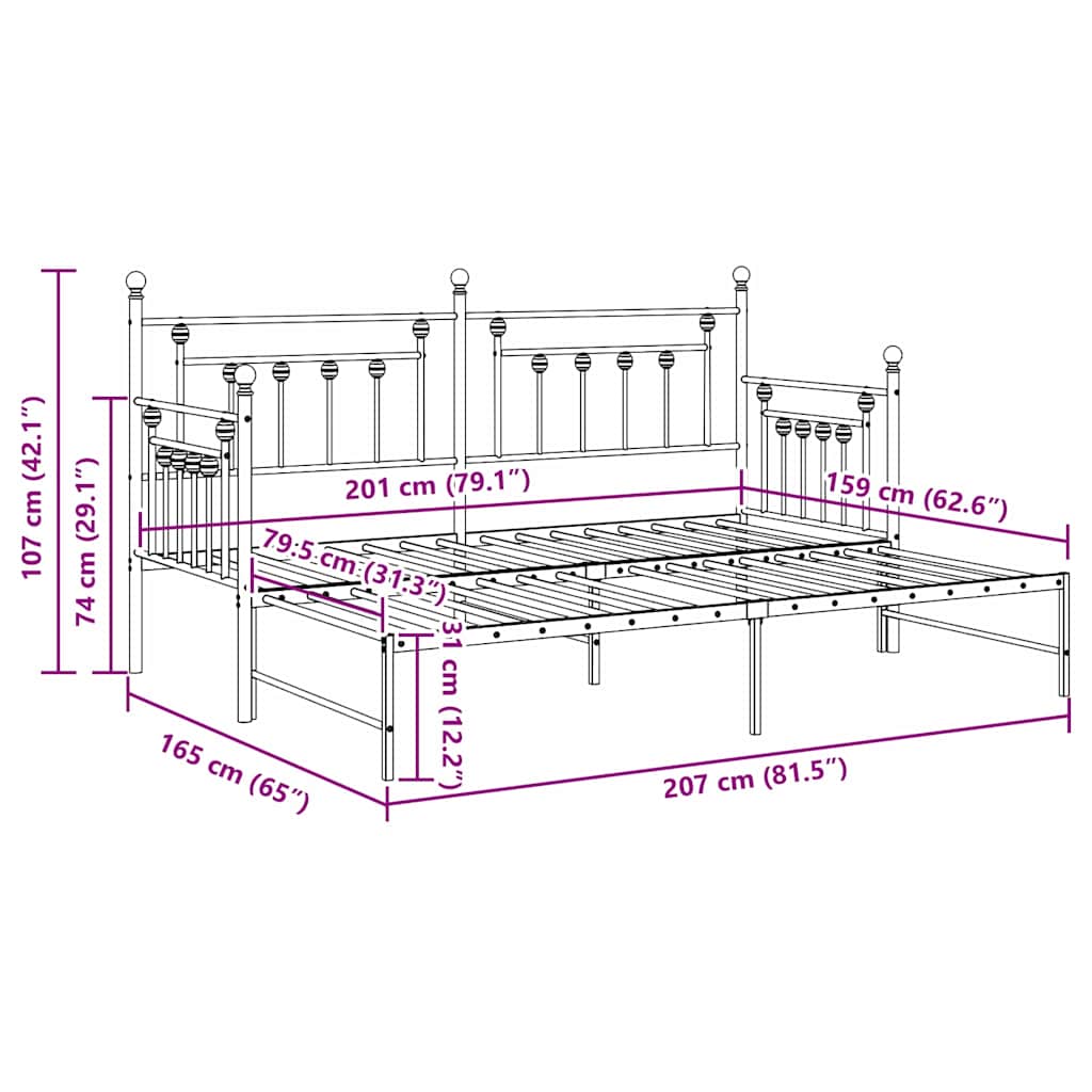 vidaXL Σκελετός κρεβατιού ημέρας Λευκό 80 x 200 cm Ατσάλι