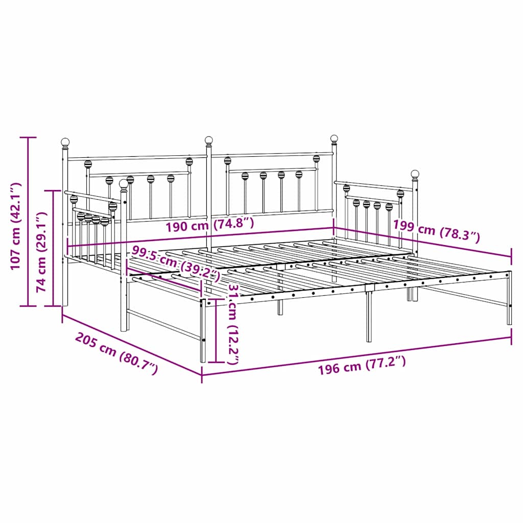vidaXL Σκελετός κρεβατιού ημέρας Λευκό 100 x 190 cm Ατσάλι