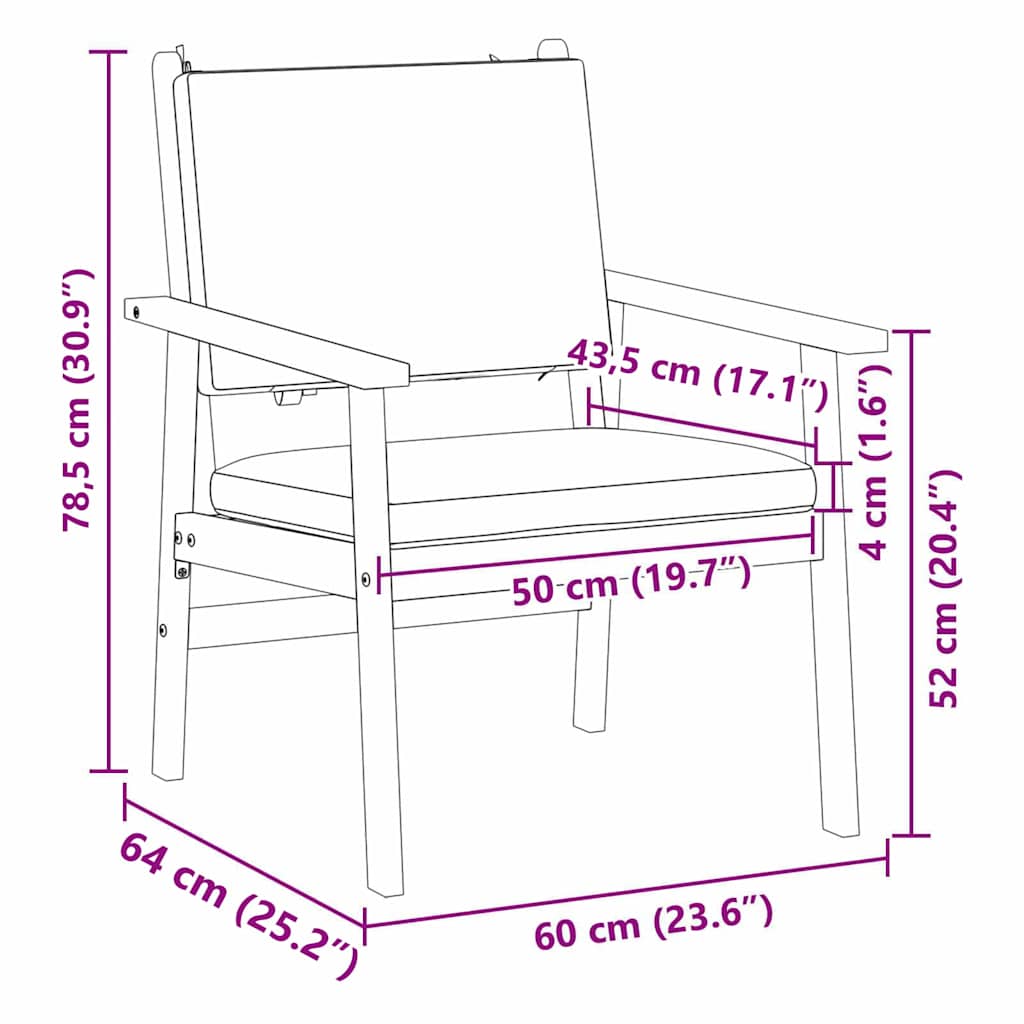 vidaXL Κήπος Καρέκλες 2 τμχ με Μαξιλάρια από Μασίφ Ξύλο Ακακίας