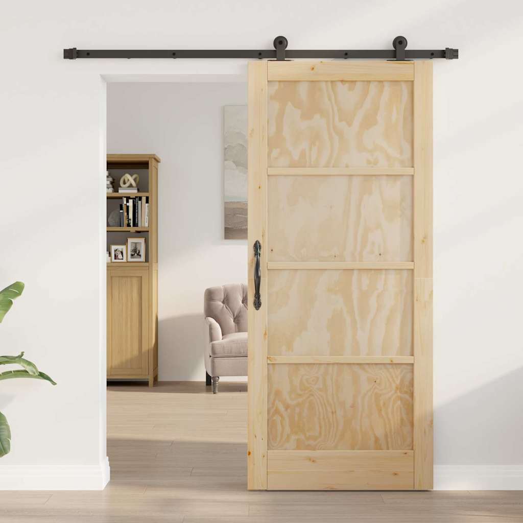 vidaXL Συρόμενη Πόρτα με Σετ Εξαρτημάτων 86x198.5 εκ. Μασίφ Ξύλο Πεύκου