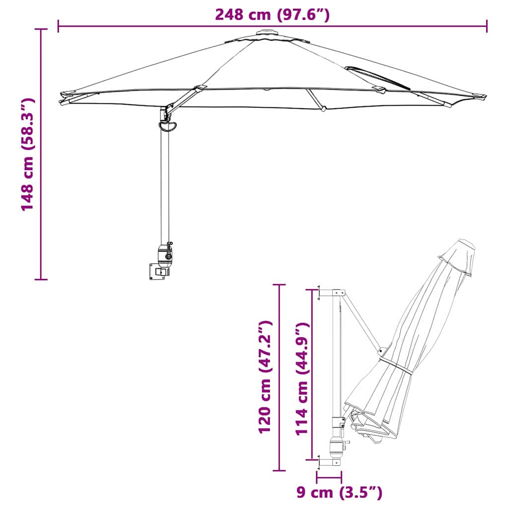 vidaXL Ομπρέλα Κήπου Taupe 248 x 248 x 148 εκ. Πολυεστέρας και Χάλυβας