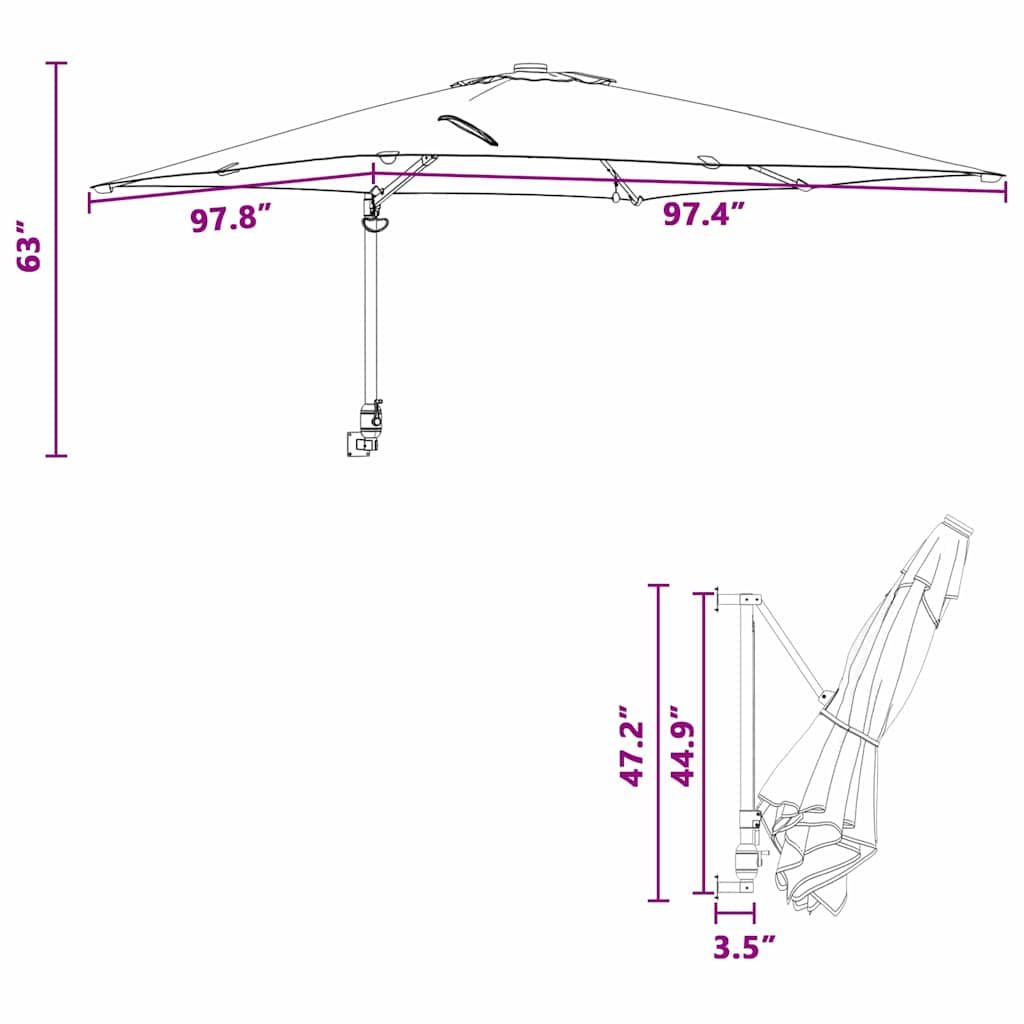 vidaXL Ομπρέλα Κήπου Ανθρακί 248.5 x 247.5 x 160 εκ. ύφασμα