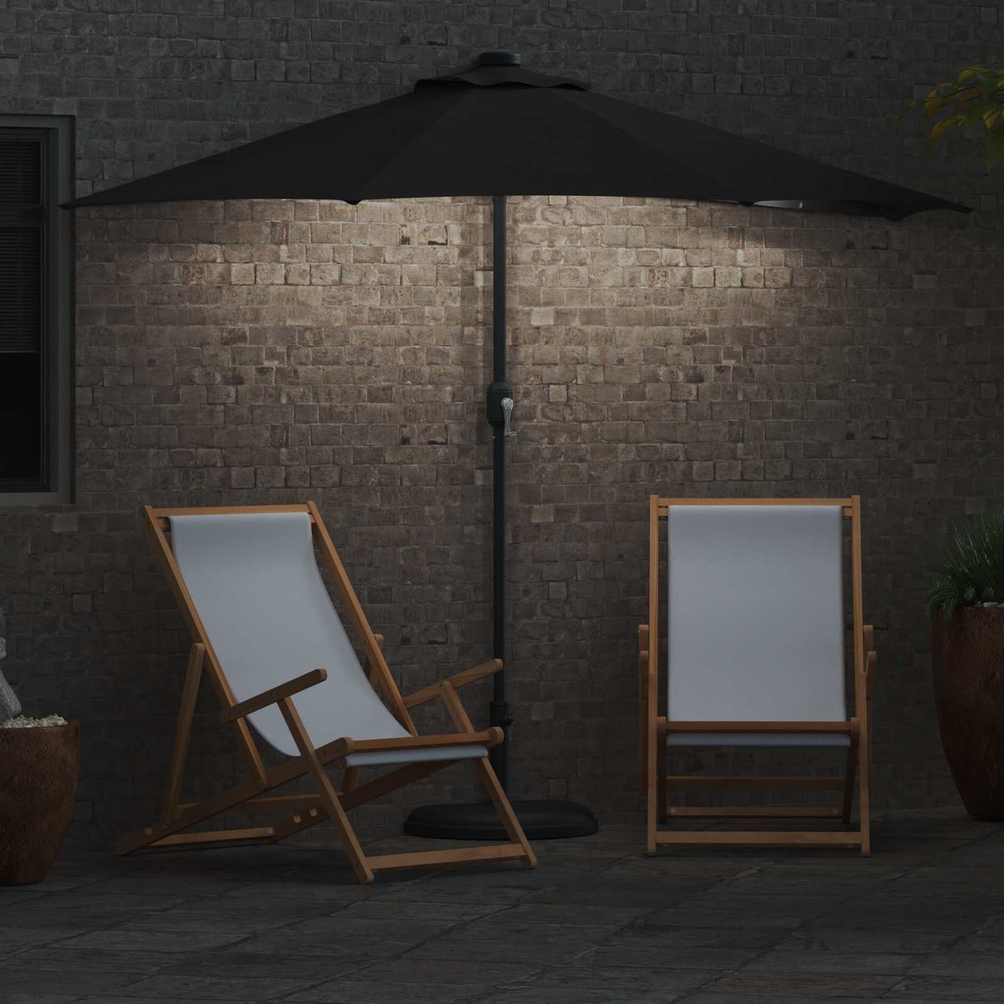vidaXL Ομπρέλα Κήπου Μαύρο 294 x 150 x 224 εκ Πολυεστέρας και Χάλυβας