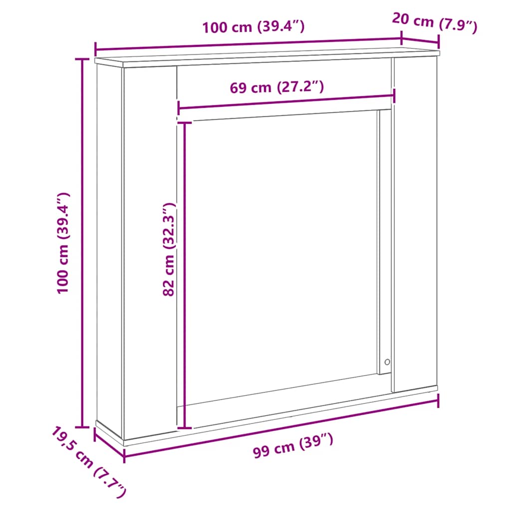 vidaXL Πλαίσιο Τζακιού από Μαύρη Δρυ 100x20x100 εκ. από Τεχνητό Ξύλο