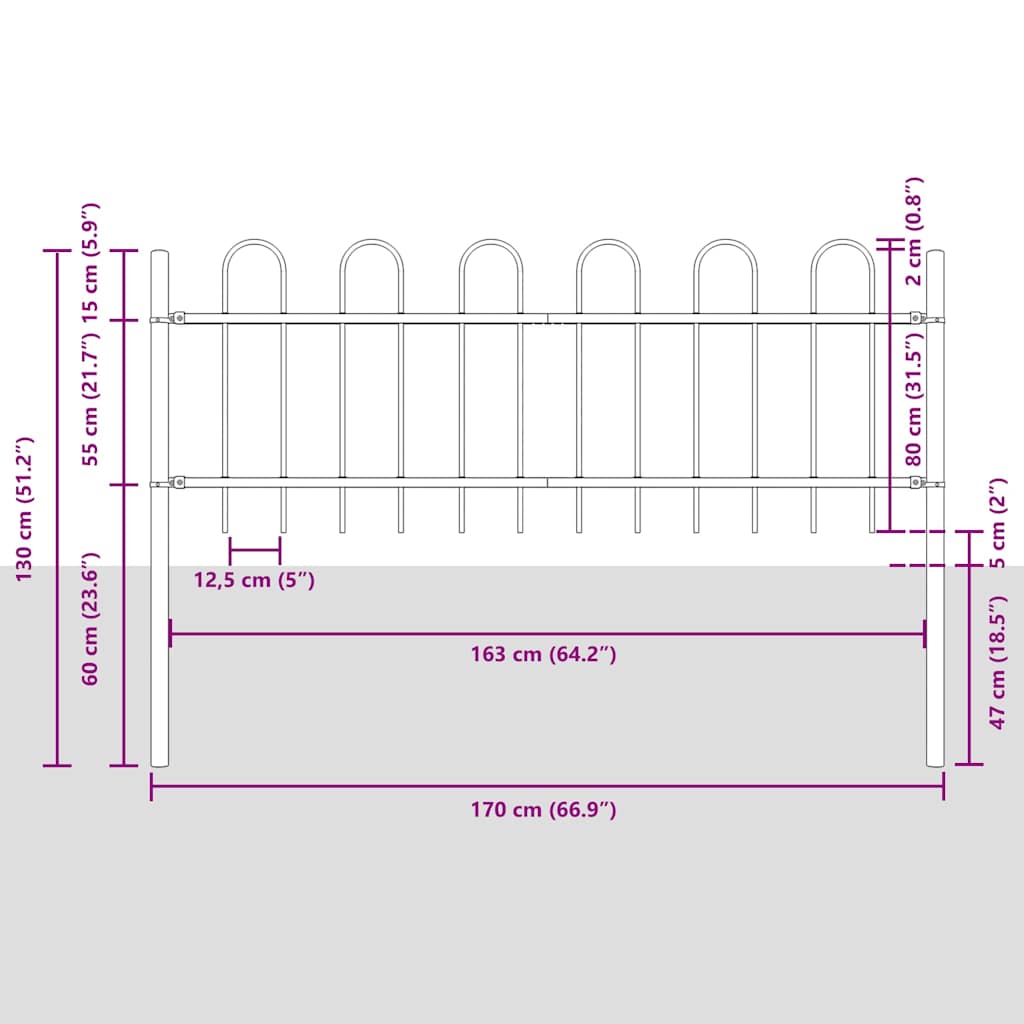 vidaXL Φράχτης Κήπου BOXTEL 9 τμχ. 15,3 x 0,8 μ Ατσάλι με Πούδρα Γκρι