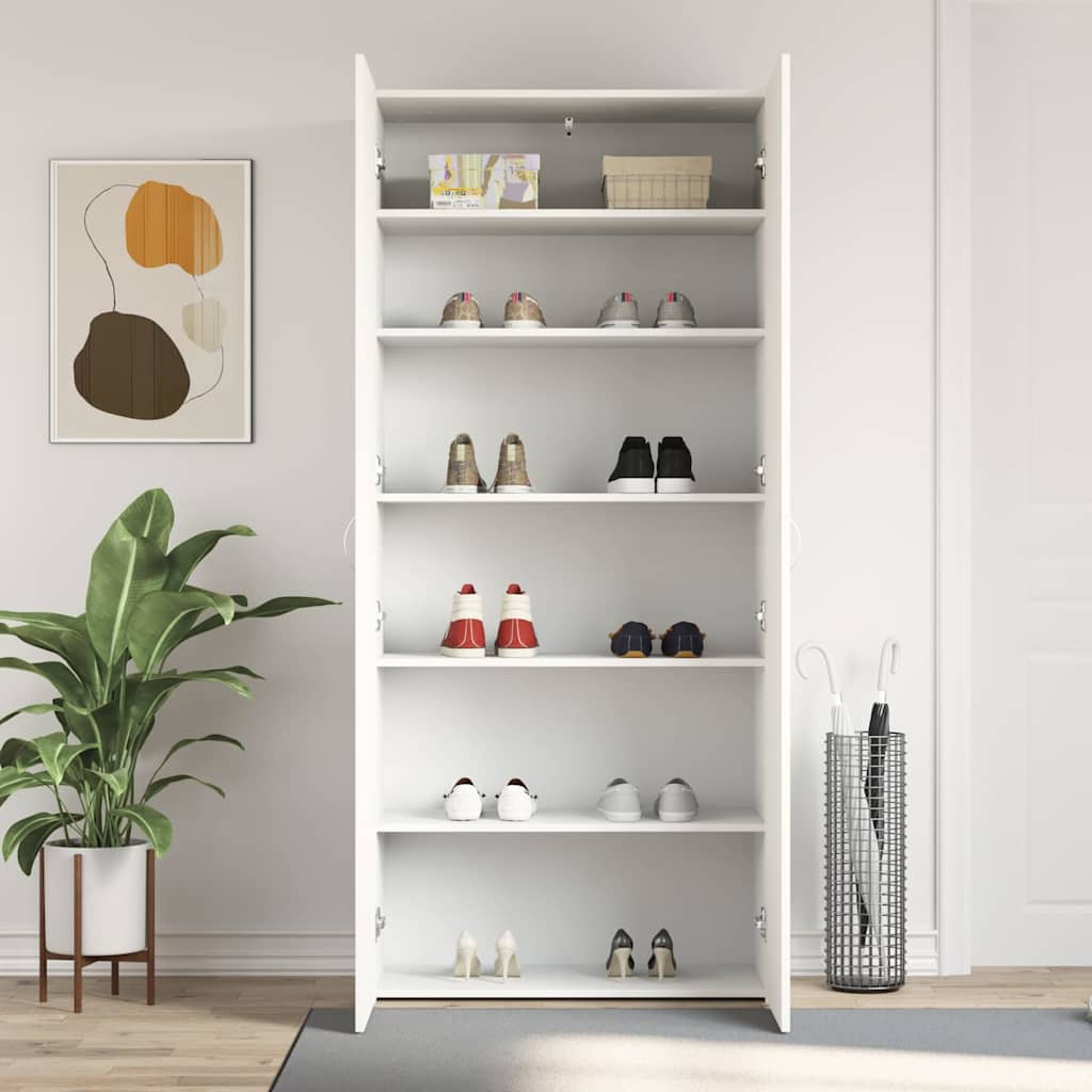 vidaXL Ντουλάπα Παπουτσιών Λευκό 80 x 35.5 x 180 εκ Επεξεργασμένο ξύλο