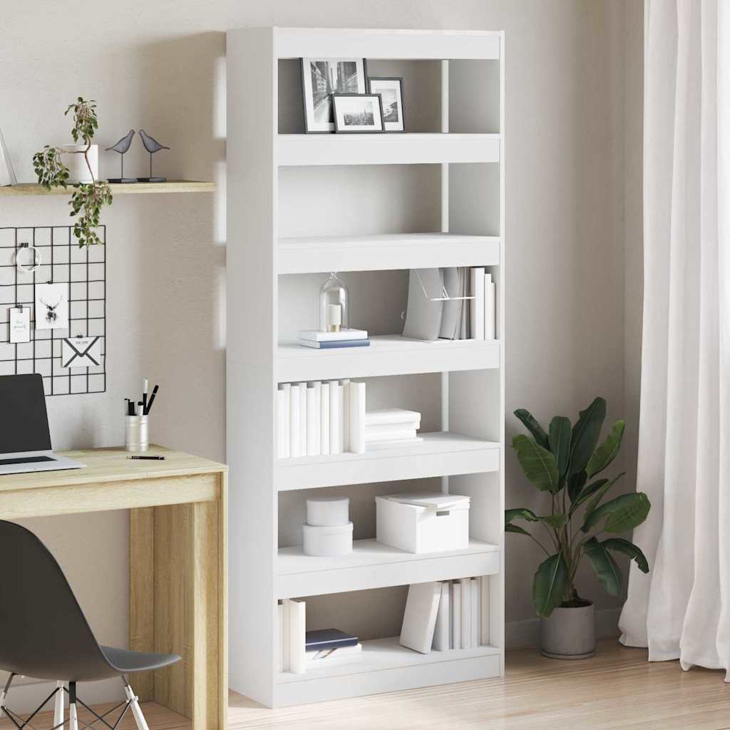 vidaXL Βιβλιοθήκη με ράφι Λευκό 80 x 30 x 198 εκ Επεξεργασμένο ξύλο