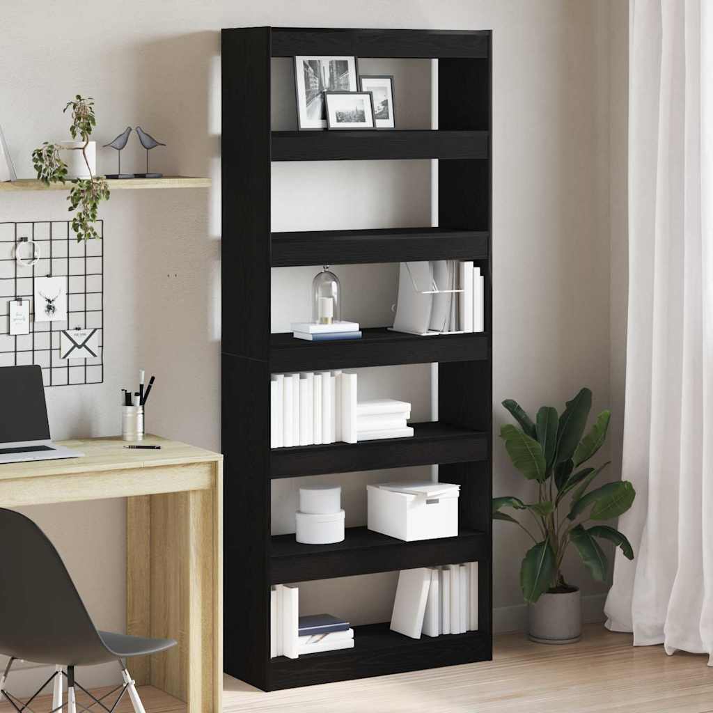 vidaXL Βιβλιοθήκη Μαύρη δρυς 80 x 30 x 198 εκ Επεξεργασμένο ξύλο