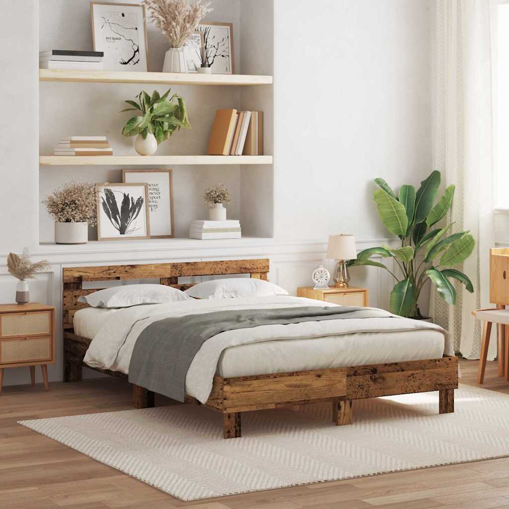 vidaXL Σκελετός Κρεβατιού Παλιό ξύλο 140 x 200 cm Επεξεργασμένο Ξύλο