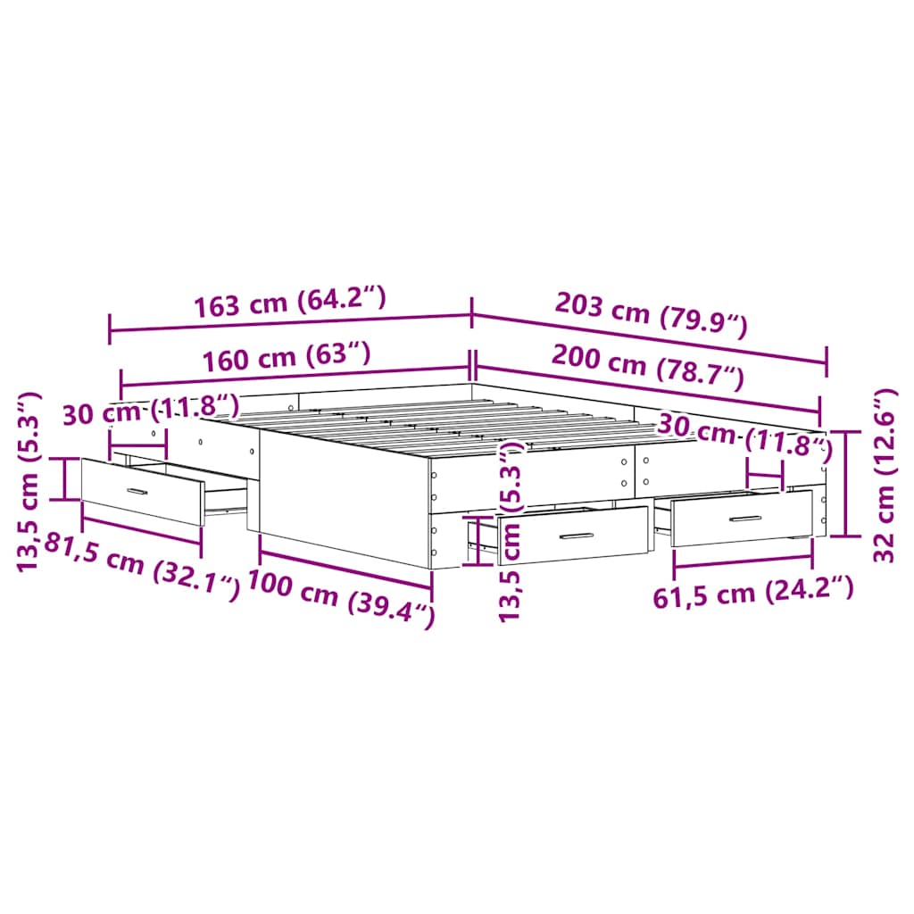 vidaXL Κρεβάτι Με Συστήματα Αποθήκευσης Μαύρη Βελανιδιά Επεξεργασμένο ξύλο