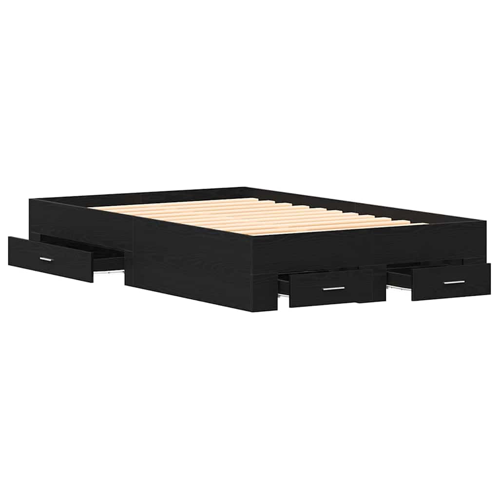 κρεβάτι vidaXL με συρτάρια Μαύρος Δρυς 120x200 εκ Επεξεργασμένο Ξύλο