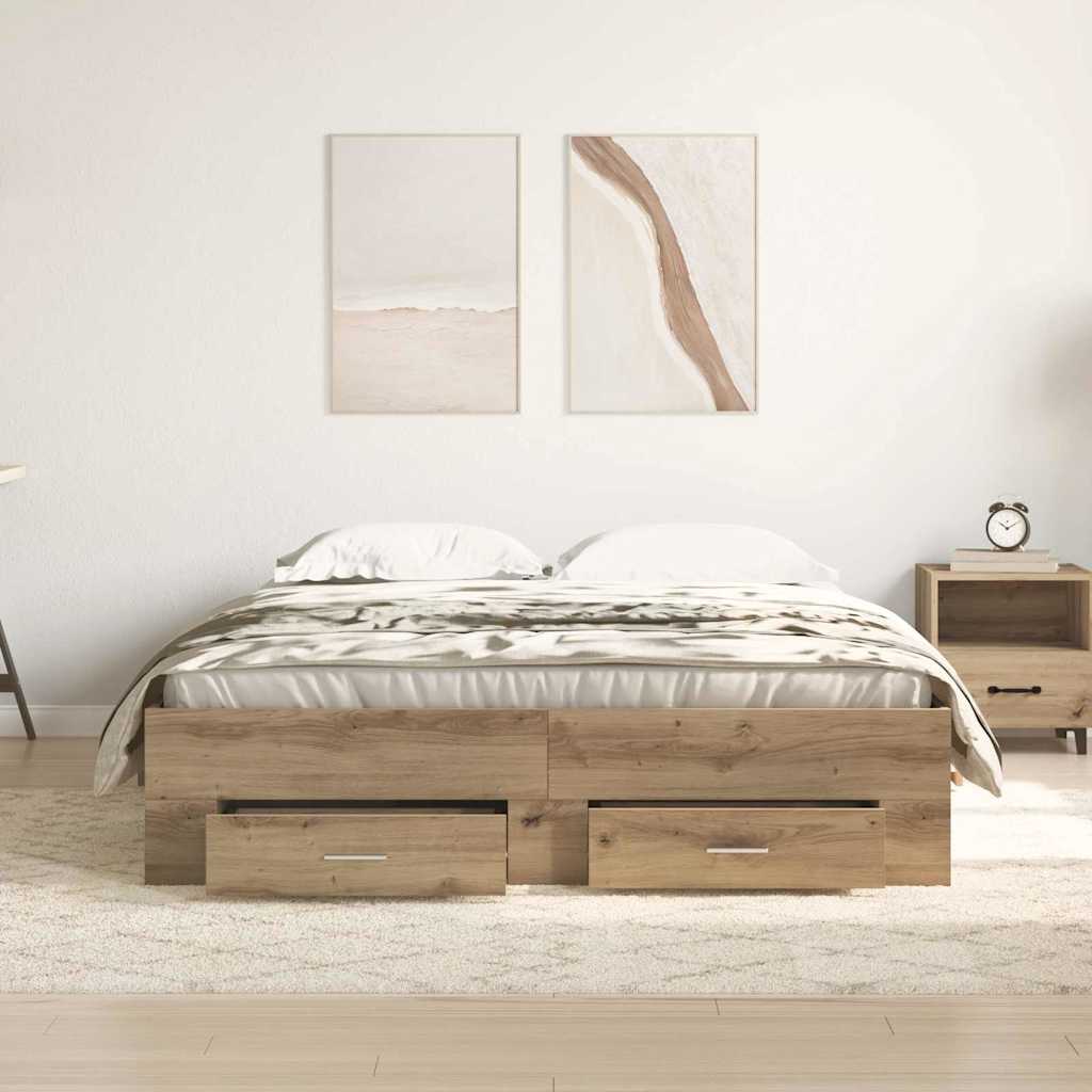 vidaXL Σκελετός Κρεβατιού Artisan Oak 140 x 190 cm Επεξεργασμένο ξύλο