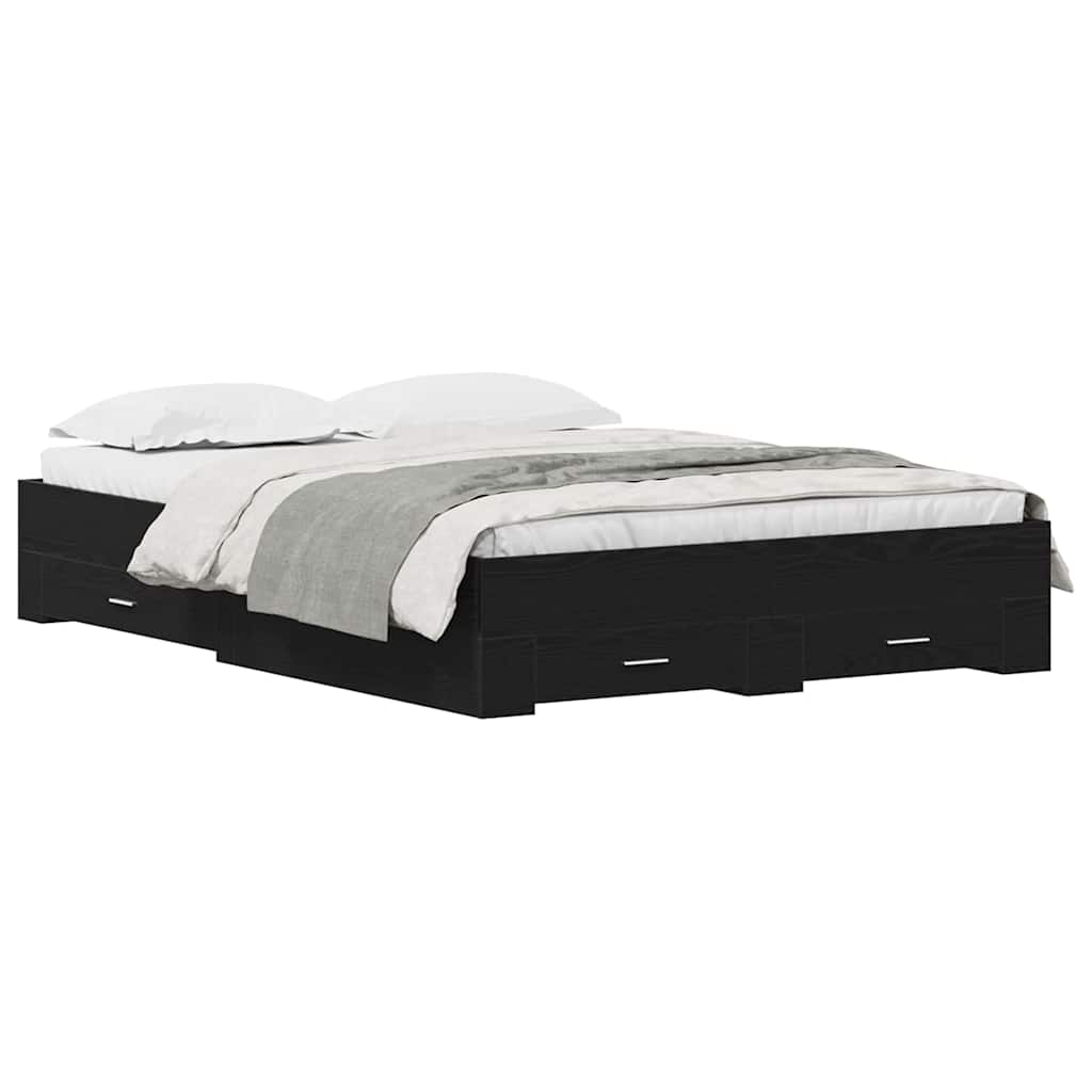 vidaXL Κρεβάτι με Συρτάρια Μαύρη βελανιδιά Επεξεργασμένο ξύλο 140 x 190 cm
