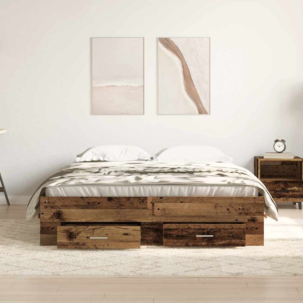 vidaXL Σκελετός Κρεβατιού Παλιό Ξύλο 135 x 190 cm Επεξεργασμένο ξύλο