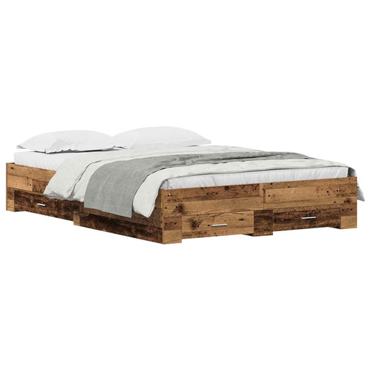 vidaXL Σκελετός Κρεβατιού Παλιό Ξύλο 135 x 190 cm Επεξεργασμένο ξύλο