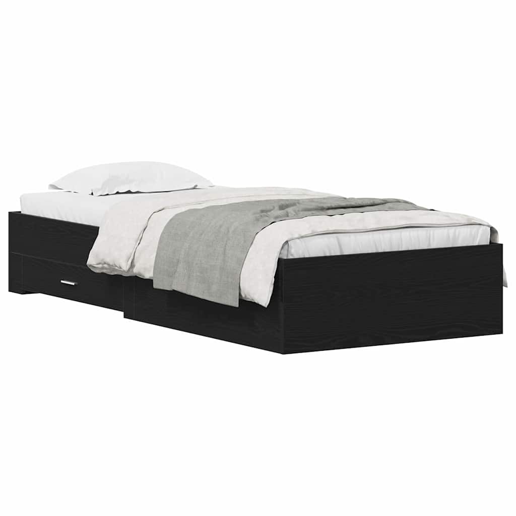 vidaXL Κρεβάτι Μαύρο Δρυ 90x200 εκ Επεξεργασμένο Ξύλο