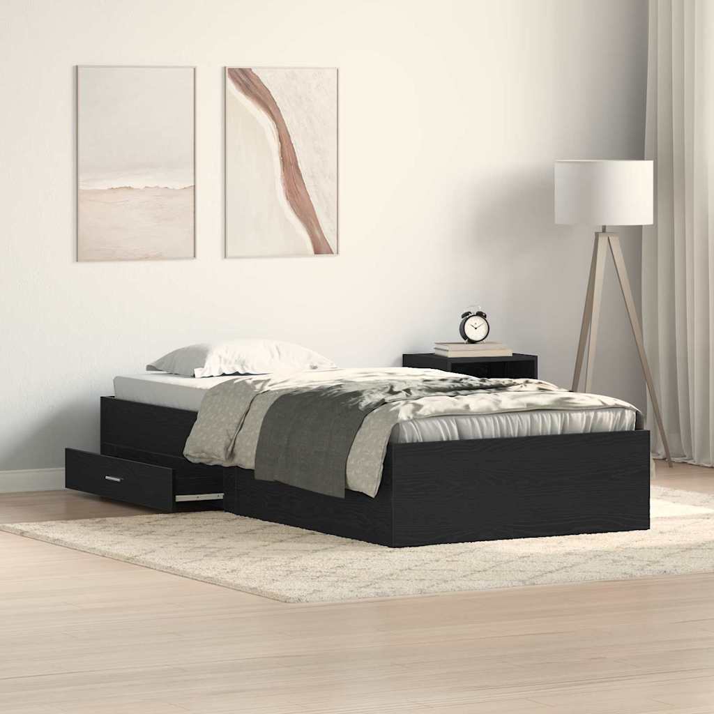 Bed Frame μαύρο δρυς 90x190 εκ. Επεξεργασμένο ξύλο