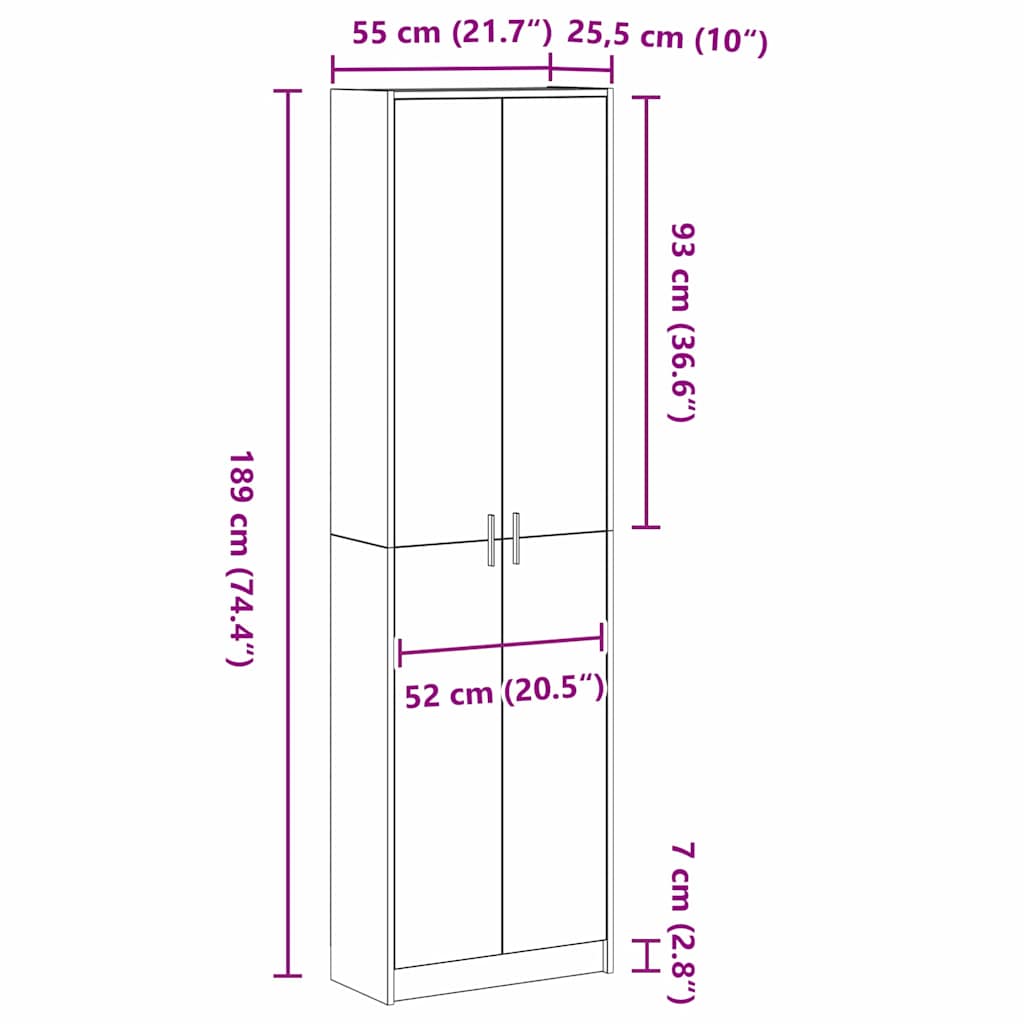 vidaXL Ντουλάπι artisan δρυς 55 x 25 x 189 εκ. Επεξεργασμένο ξύλο