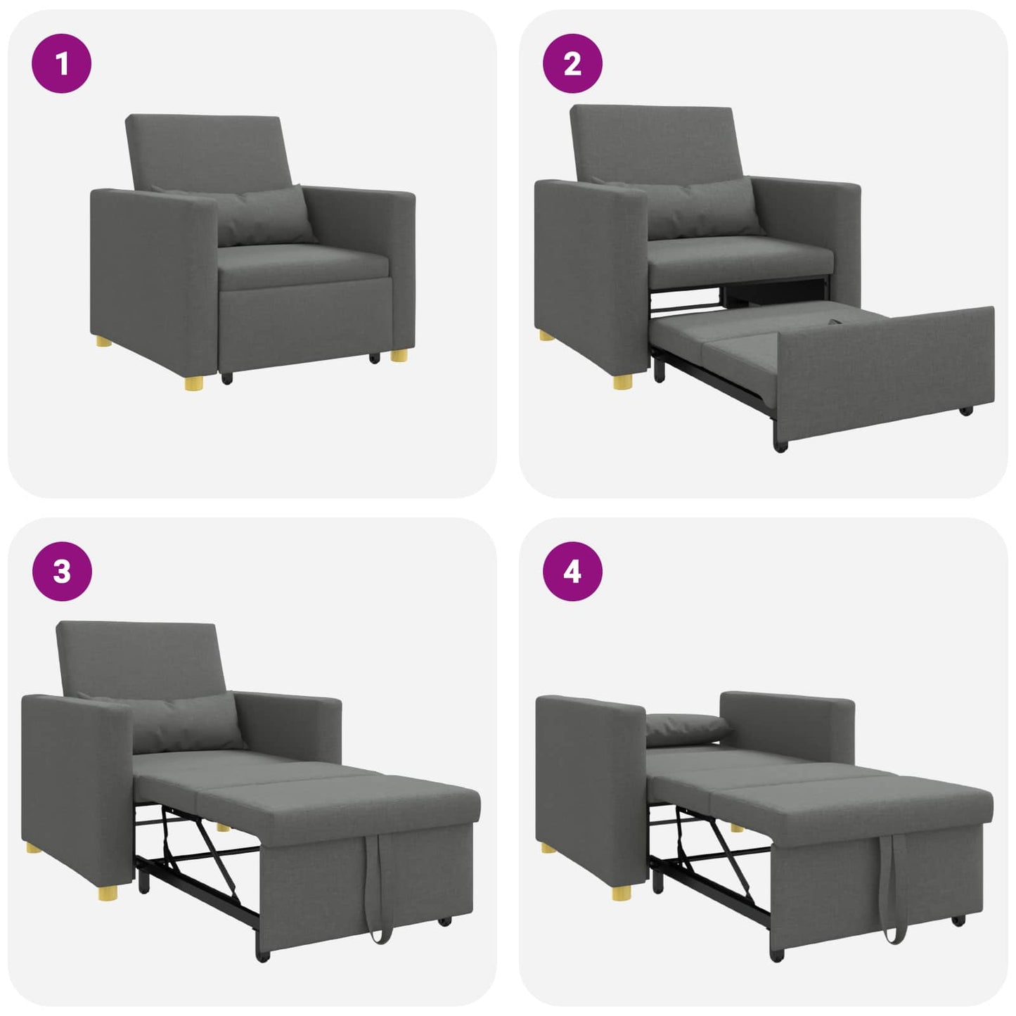 vidaXL Μονός καναπές-κρεβάτι Σκούρο γκρι 90 x 165 x 87 εκ. ύφασμα