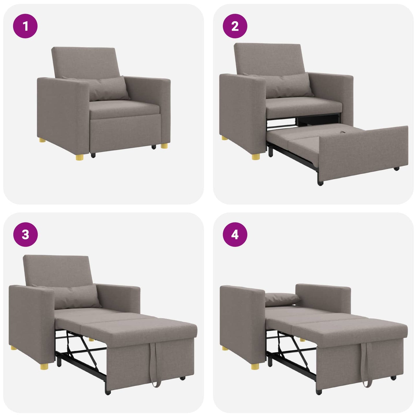 vidaXL Καναπές Κρεβάτι Μονό με τροχούς Taupe 90 x 165 x 87 εκ. ύφασμα