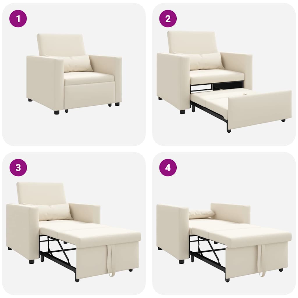 vidaXL Μονός καναπές-κρεβάτι Κρεμ λευκό 90 x 165 x 87 εκ. ύφασμα
