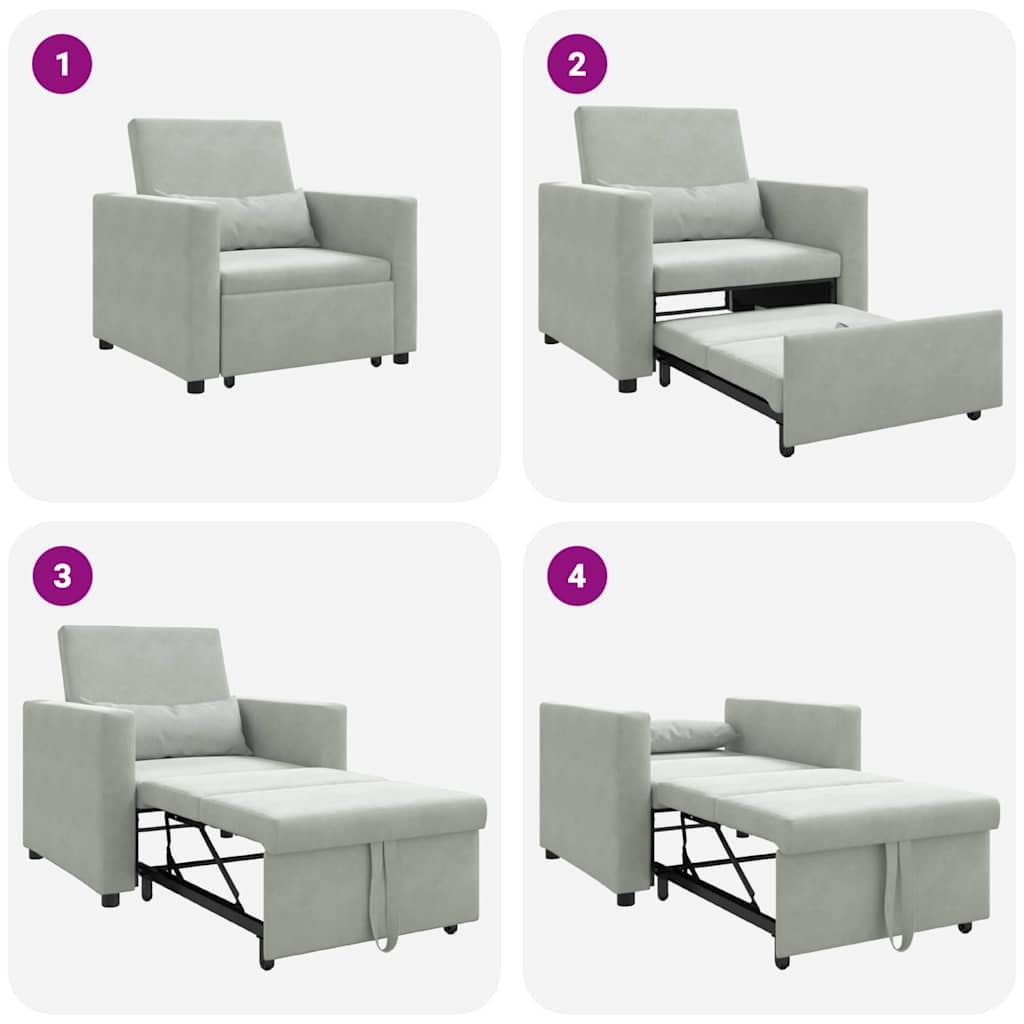 vidaXL Μονός καναπές-κρεβάτι Ανοιχτό γκρι 90 x 165 x 87 εκ. Βελούδο