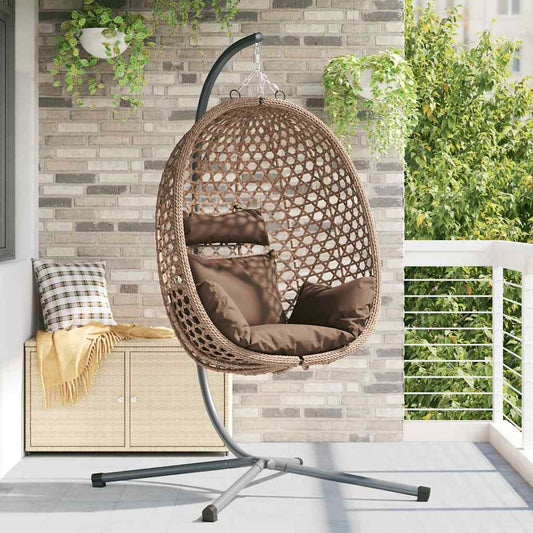vidaXL Κρεμαστή καρέκλα αυγό Καφέ 104 x 100 x 191 εκ συνθετικό ρατάν