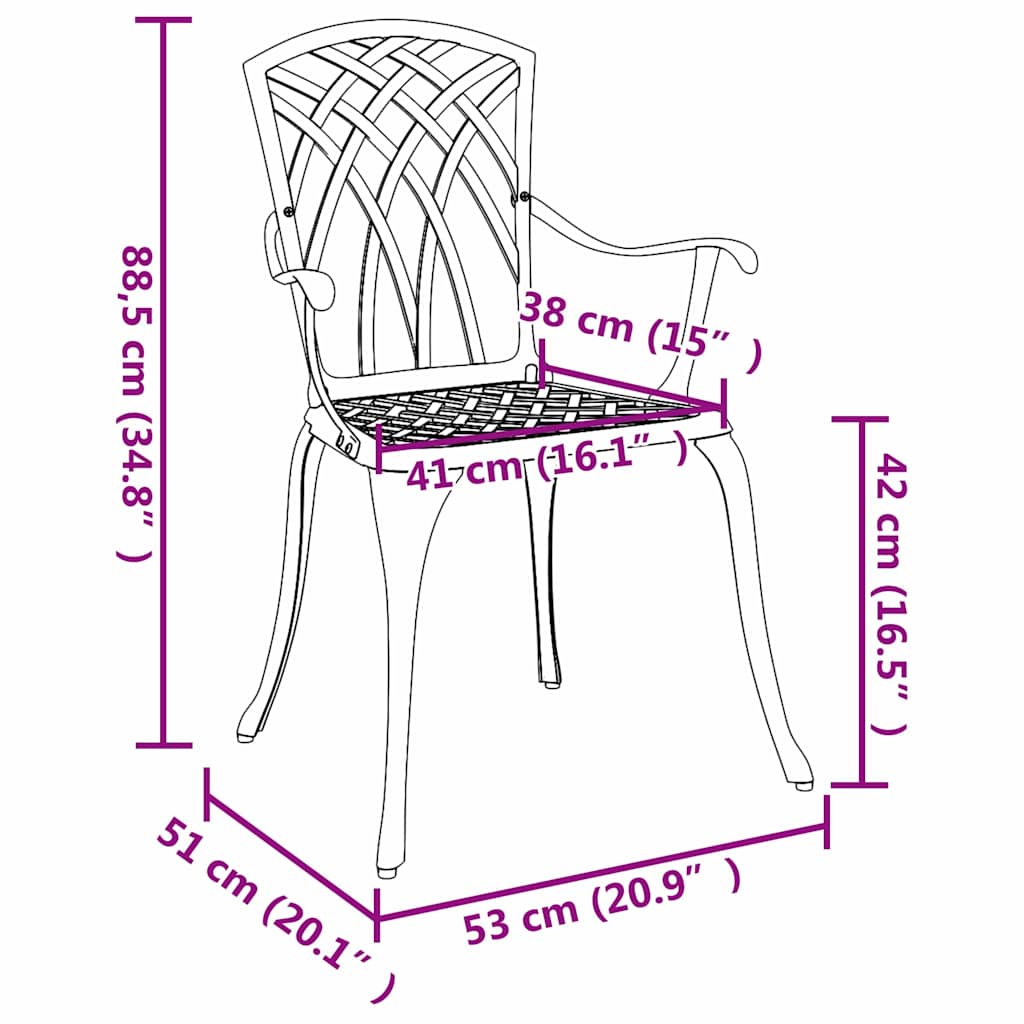 vidaXL Καρέκλα Κήπου 2 pcs Πράσινο 53 x 51 x 88,5 εκ. Αλουμίνιο