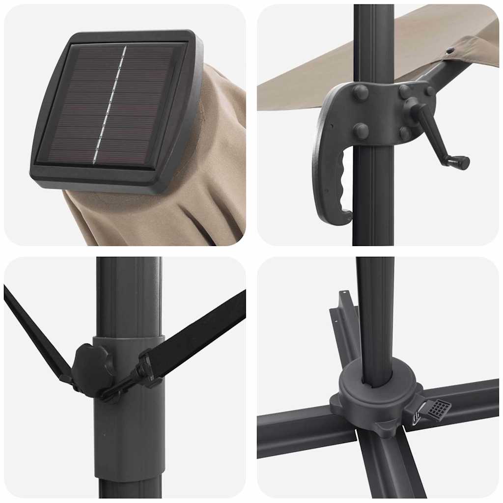 vidaXL Ομπρέλα ηλίου με φώτα λωρίδας LED Taupe 351 x 250 x 253 εκ